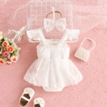 Baby Girl Armless Romper With Hair Band