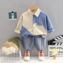 Toddler Boy Cream Sky Blue Shirt With Denim Trouser Available On Awoof Special Sales