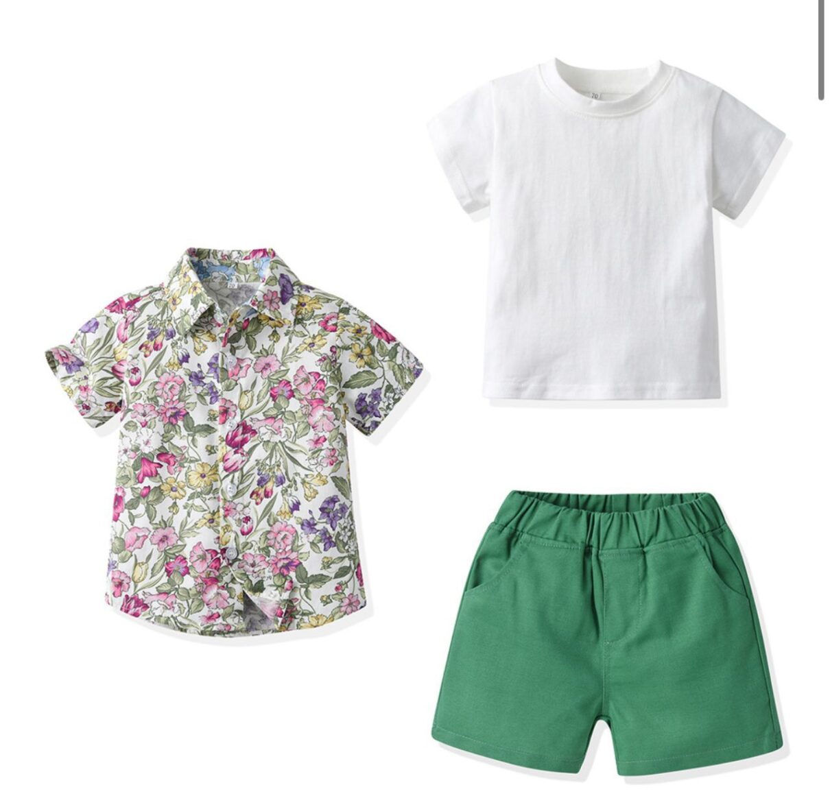 Baby Boy And Toddler Boy White Top With Vintage Shirt And Green Short 3pcs. On Mid-Year Clearance Sales