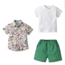 Toddler Boy White Top With Vintage Shirt And Green Short Available On Awoof Special Sales