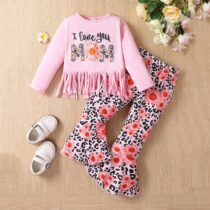 Toddler Girl I Love Mom Pink Top With Sun Flower Palazo 2pcs