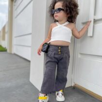Toddler Girl, Kids Girl White Top With Denim Trouser