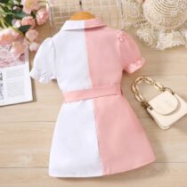 Toddler Girl Pink And White Cooperate Pocket Dress (1)