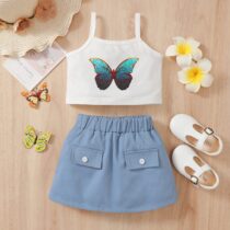 Toddler Girl Sleeve Butterfly Top With Skirt Available on Awoof Special Sales