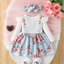Toddlers Girl Flowering Bow Dress With Hair Band