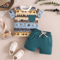 Baby Boy And Toddler Boy Chariot Side Pocket Top With Green Short