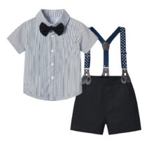 Baby Boy And Toddler Boy Stripe Shirt With Suspender And Black Short1