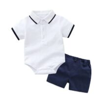 Baby Boy And Toddlers Boy Collar Neck Romper With Navy Short 2pcs