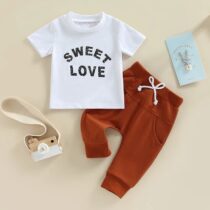 Baby Boy Toddlers Boy Sweet Love T-Shirt With Brown Trouser