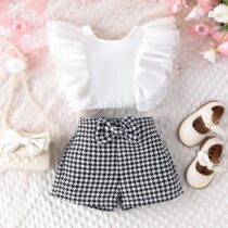 Baby Girl And Toddlers Girl Organza Top With Classic Bow Short 2pcs