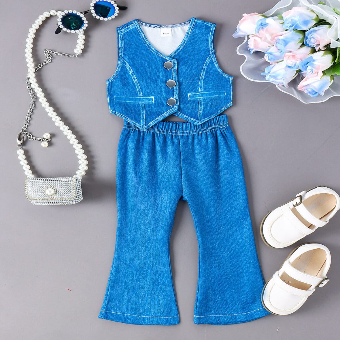 Baby Girl, Toddler Girl Blue Jacket With Palazzo Trouser, Casual Wears