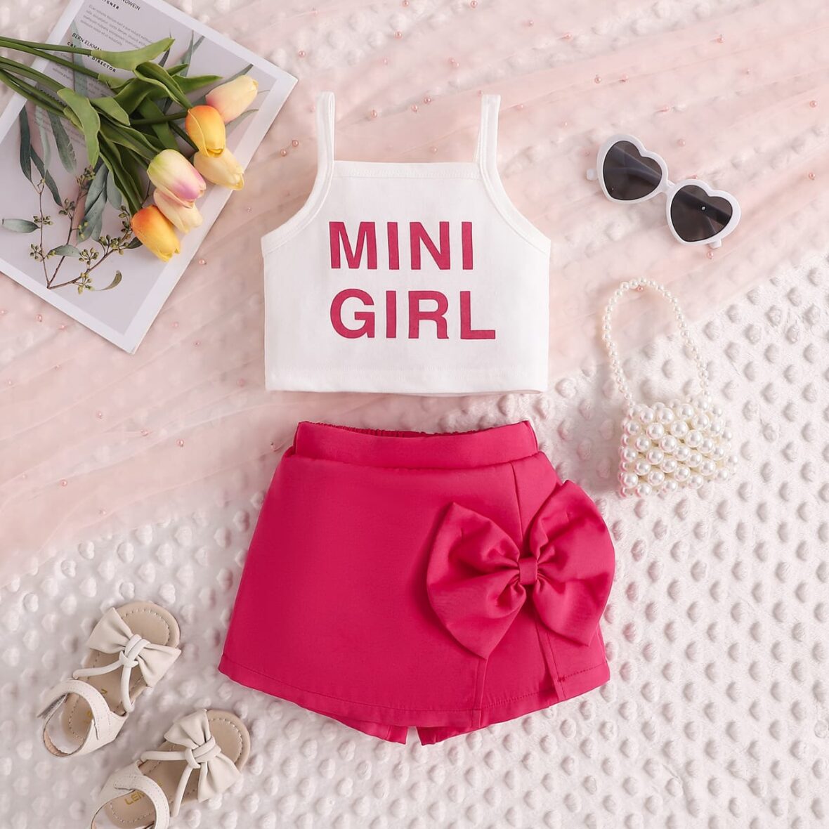 Baby Girl, Toddler Girl, Mini Girl Sleeveless Top With Mix Short 2pcs
