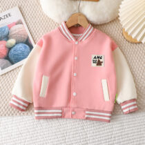 Toddler Girl Single Pink varsity baseball Jacket