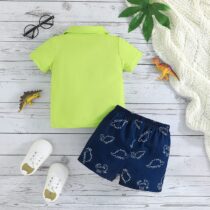 Baby Boy And Toddlers Boy Lemon Collar Dino Tee Shirt With Dino Short