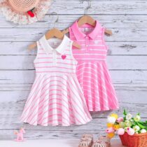 Baby Girl And Toddlers Girls 2 In 1 Collar Stripe Dress (1)
