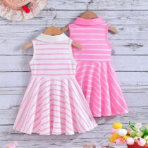 Baby Girl And Toddlers Girls 2 In 1 Collar Stripe Dress (2)