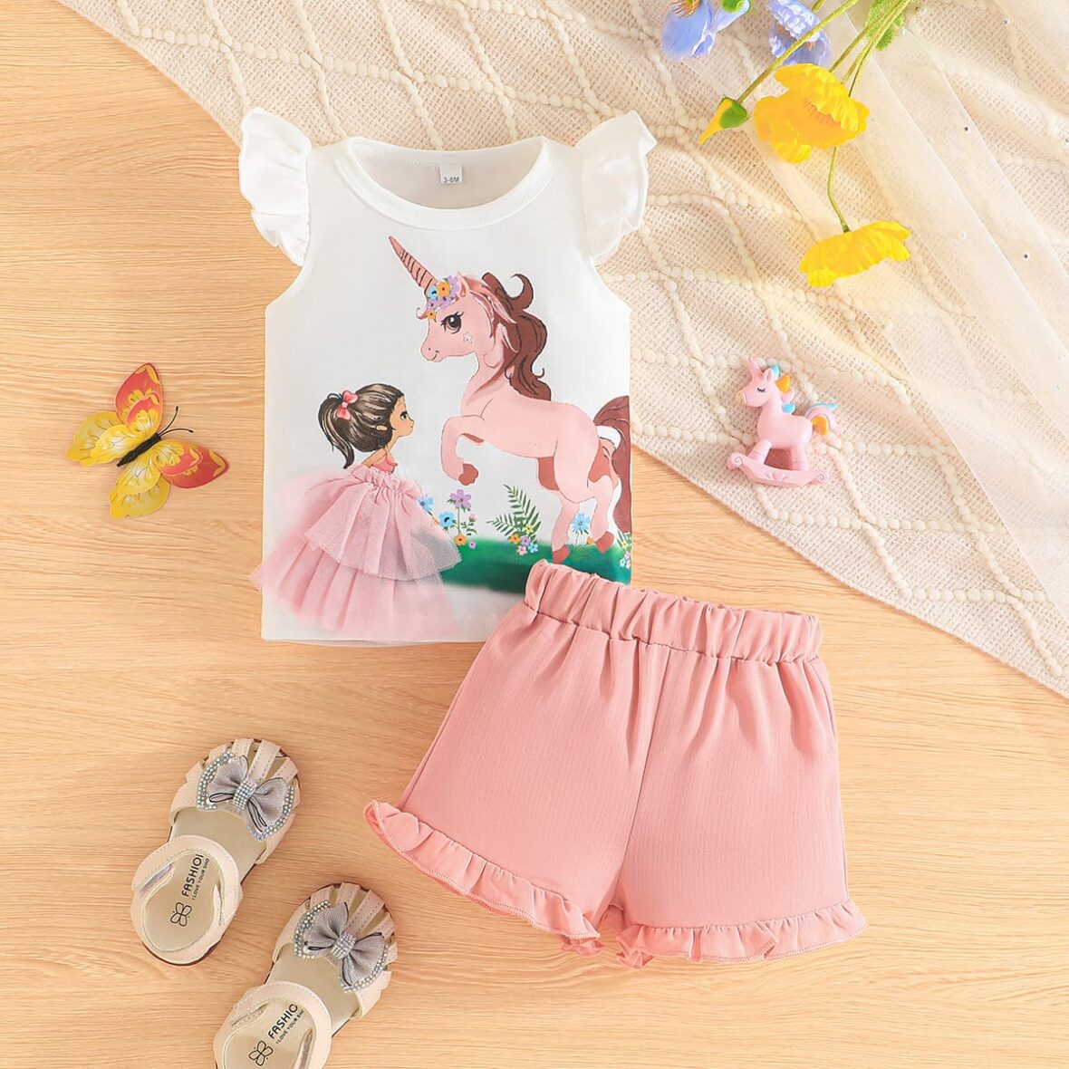 Baby Girl Toddlers Girls Horse Dress Top With Peach Short 2pcs