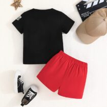 Toddlers Boy Black Tee Shirt With Red Short 2pcs