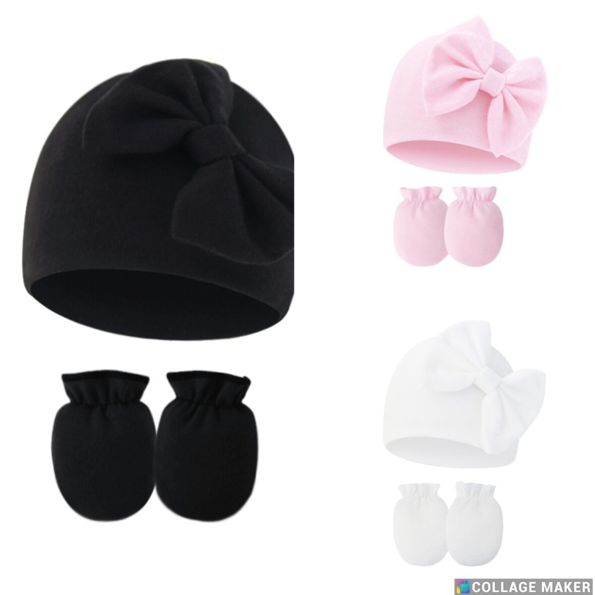 Baby Girl Turban Bow Cap With Hand Mitten