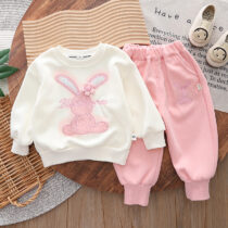 Toddler Girl Rabbit Bloobloom Top With Pink Joggers 2pcs