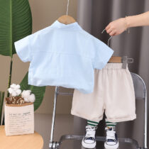 Toddlers Boy Sky Blue Short Sleeve Shirt With Cream Short