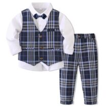 Toddler Boy Black Baby Boy And White Waist Coat, Suspender, Cooperate Wears, 3pcs Boy Suit Bow Tie