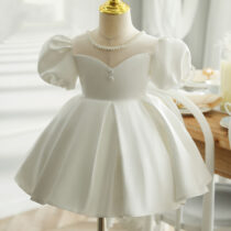 Toddler Girls White Beaded Bow Dress, Princess Dress, Party Dress, Ball Gown