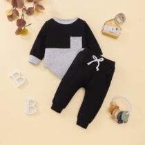 Baby Boy, Toddlers BlackGrey Long Sleeve Tee-Shirt And Black TrouserPant