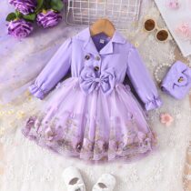 Baby Girl And Toddler Girl Collar Butterfly Bow Dress