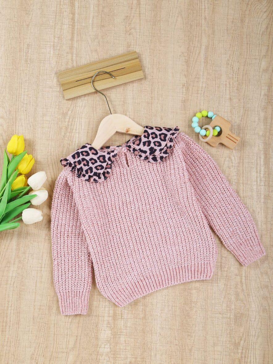 Baby Girl And Toddlers Girls Cute Leopard Collar Knitted Sweat Top, Sweater (1)