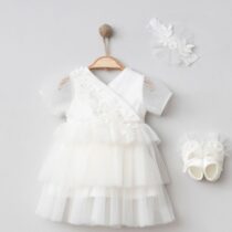 Baby Girl New Born Naming Wear, Christian Dedication Baptism Dress With Hair Band And Socks, Hairband and shoe Complete Set