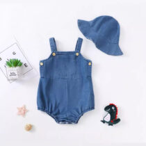 Baby Girl Pin Down Demin Romper With Denin Cap1