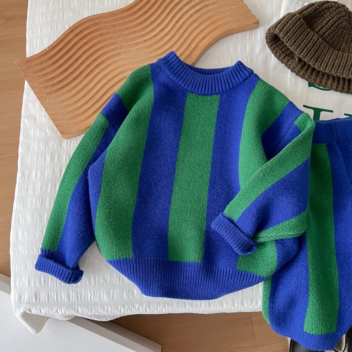 Toddler Unisex Knitted Striped Sweater, Sweat Top