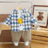 Toddlers Boy White Inner Tee-Shirt With Plaid Shirt And Brown Trouser 3pcs