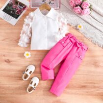 Toddlers Girl Elegant Flowering Long Sleeve Top Pink Trouser