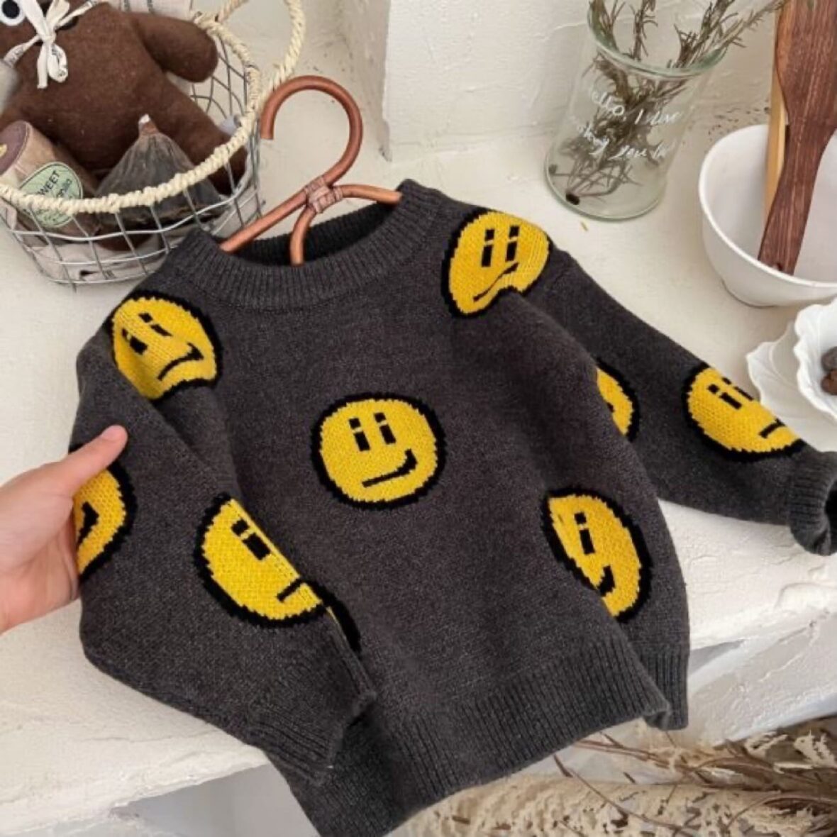 Toddlers Unisex Knitted Emoji Sweater, Sweat Top (1)