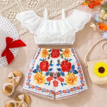 Baby And Toddler Girl White Cord Top And Petal Flowering Short