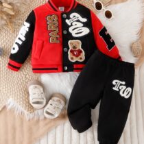 Baby And Toddler Unisex Bear Letter Track Suit 2pcs 1