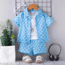 Baby Boy And Toddler Boy Cool Collar Shirt With White Inner Tee-Shirt And Short 3pcs