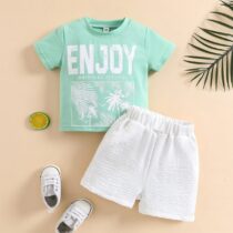 Baby Boy And Toddler Boy Enjoy Tee-Shirt And White Short 2pcs