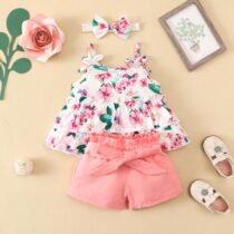 Baby Girl Flora Top With Pink Short And Hair Band 2pcs