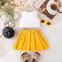 Baby Girl, Toddler Girl Sleeveless Brooklyn Top With Yellow Flare Skirt