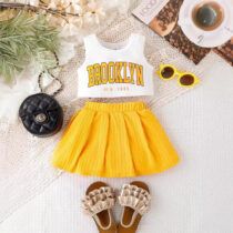 Baby Girl, Toddler Girl Sleeveless Brooklyn Top With Yellow Flare Skirt