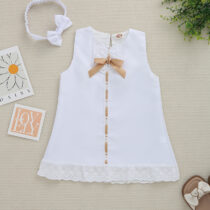 Baby Girl White On White Dress With Hair Band (2)