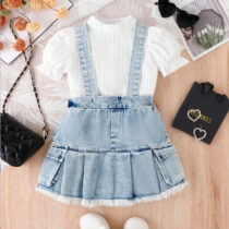 Baby Girl And Toddler White Top With Denim Dung 2pcs