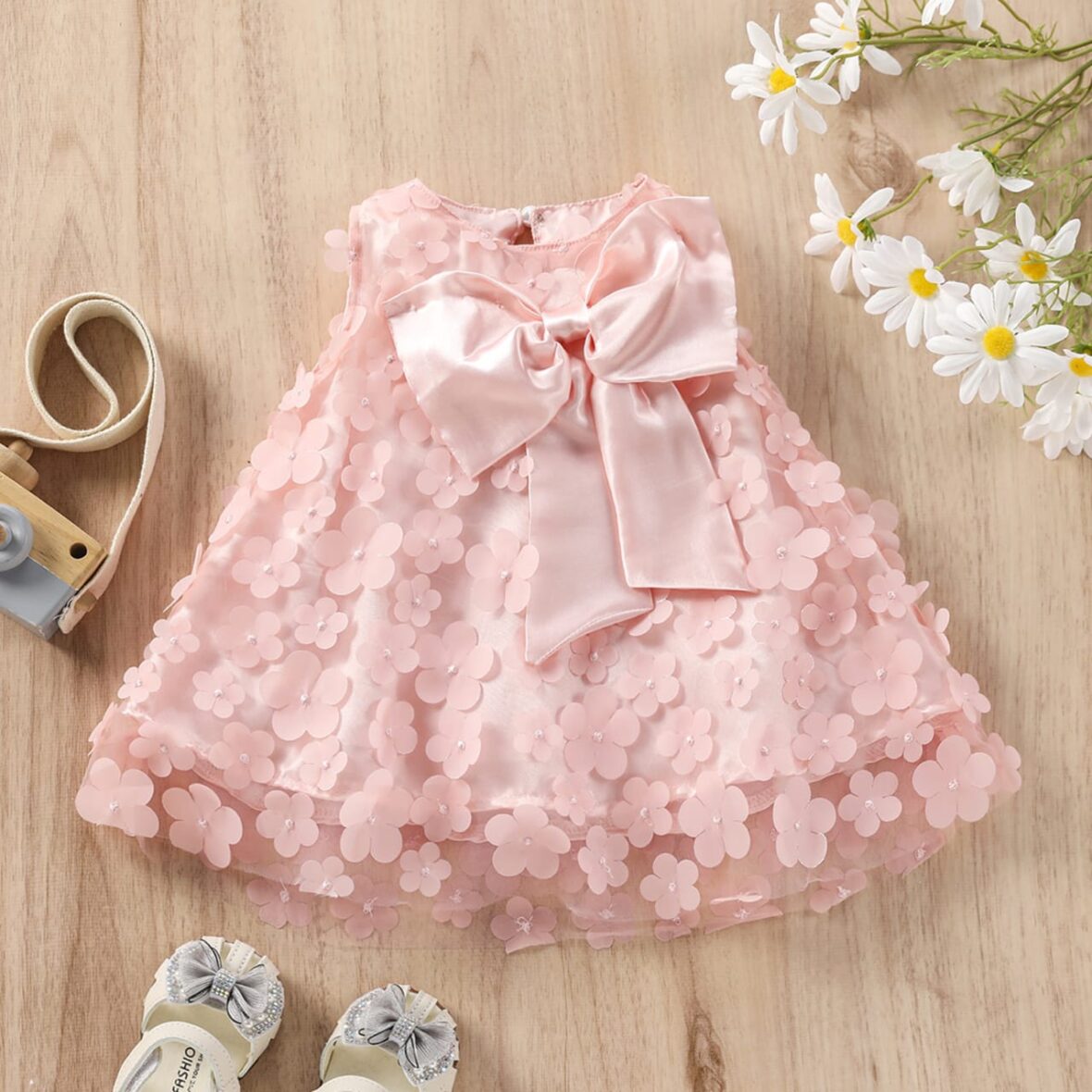 Baby Peach Petal Bow Dress