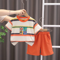 Toddler Boy Round Neck Tee-Shirt And Orange Short 2pcs (1)