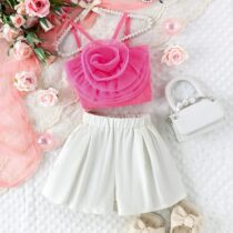 Toddler Girl Pink Top with White Skirt