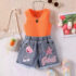 Toddler Girl Sleeveless Orange Top With Denim Short