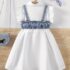 Toddler Girl White Dress With Denim Vest